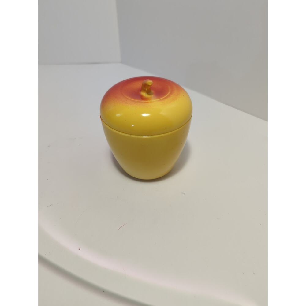 Hazel Atlas Apple Milk Glass Covered Sugar Bowl Jam Jar Red Yellow 4"H Vintage - Picture 4 of 9